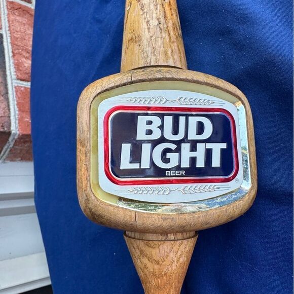 VTG BUD Light Beer Tap Wooden Handle 3 Sided Budweiser 12" L Metal End Spout - Picture 3 of 7